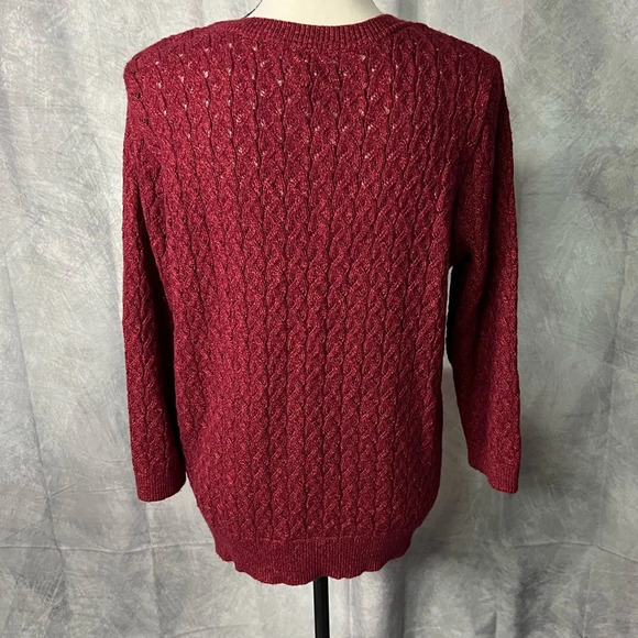 JC Penney Burgundy Open Weave Cable Knit 3/4 Sleeve Scoop Neck Sweater - XL - Picture 5 of 11
